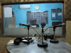 The studio at Ouesse's local community radio station.